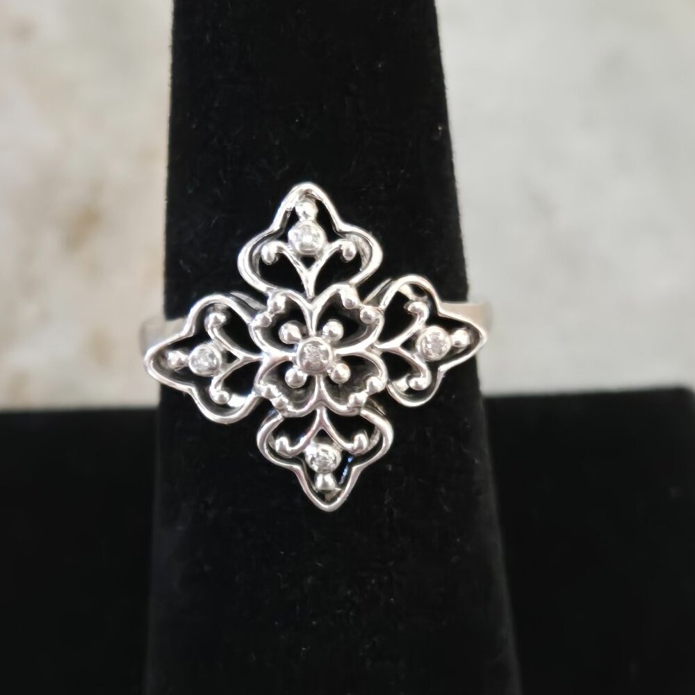 Sterling .925 Quatrefoil Ring W/Diamonds